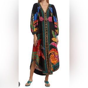 NWT FARM Rio Black cool leopards maxi dress button down size S